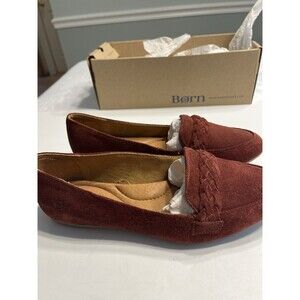NIB ~ Born Mirror Braided Suede Slip On Loafers Russett Red Brown Shoes Sz 8